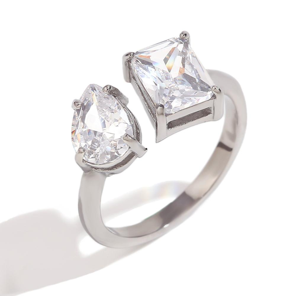 

MamacitaSlay 316L Stainless Steel Zircon Asymmetric Adjustable Ring 18K Gold Plated Waterproof Jewelry For Women Trendy Ring 7