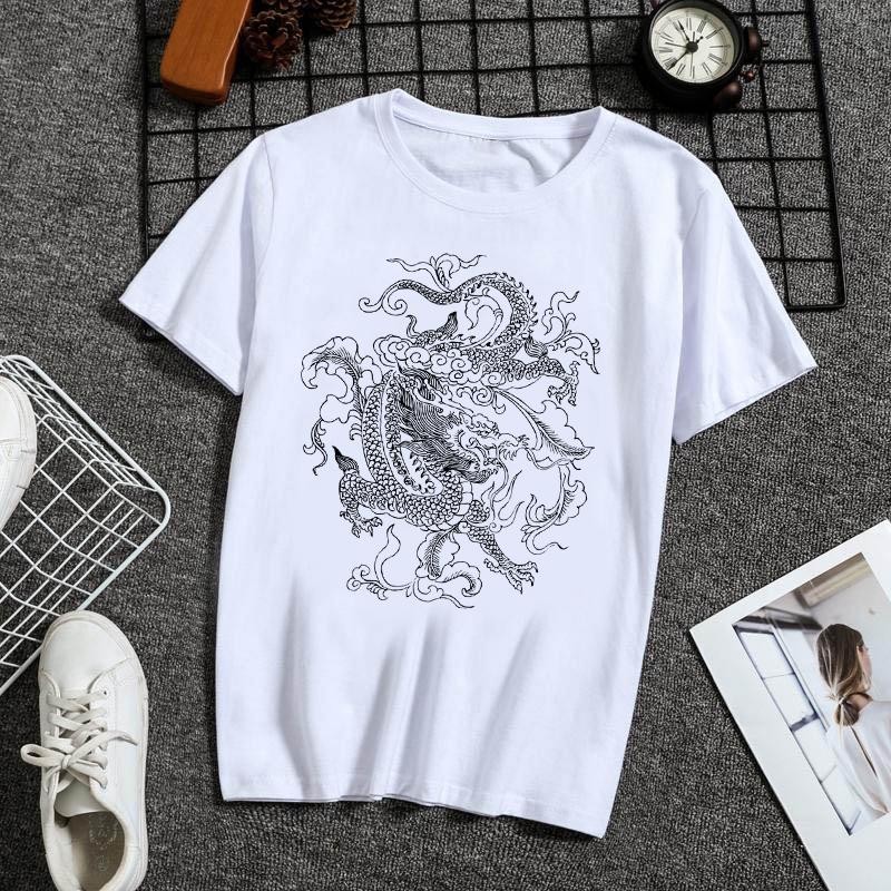 Fashion Dragon Printing Women Aesthetic T-Shirt Tops Summer Graphic Casual T-Shirt Women New Style White Women's Clothes