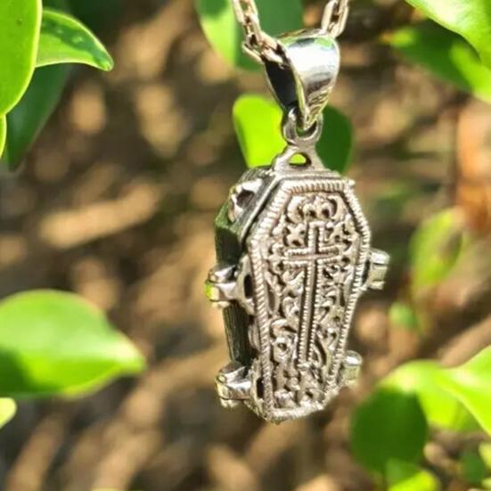 Skeleton Pendant Necklace Gothic Necklace with Skeleton in Casket Pendant
