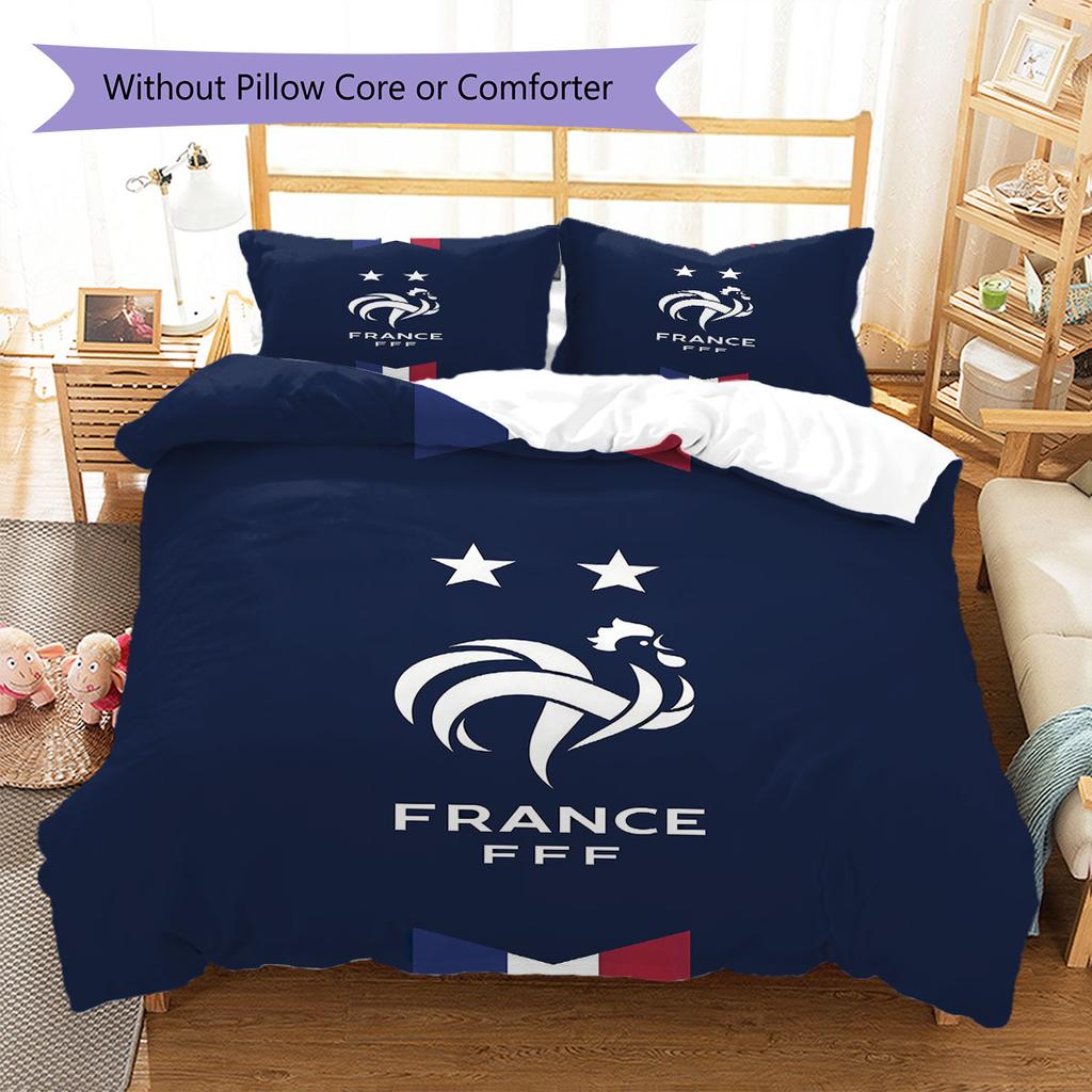Literie à motif de l'équipe de France de football, Ensemble couette Housse de couette Taie d'oreiller Cadeau d'anniversaire pour la maison(1 housse de couette + 2 taies d'oreiller, sans garniture.)