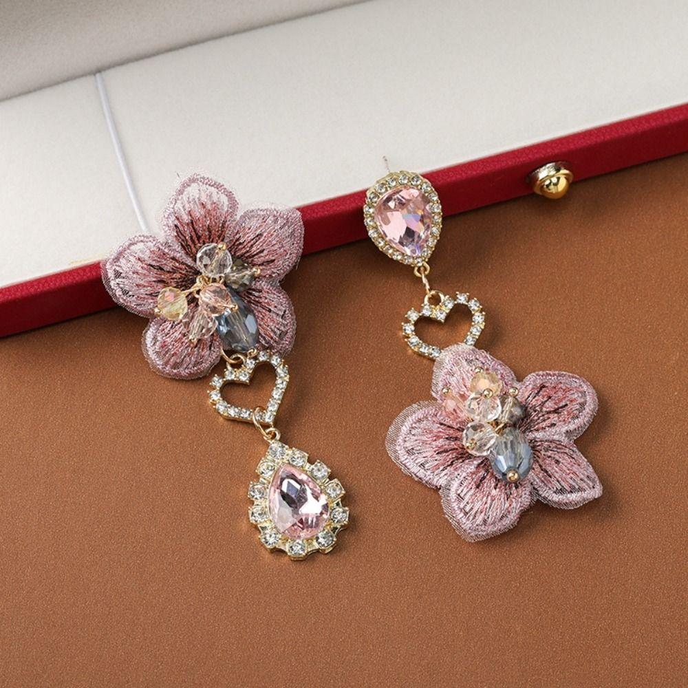 Exquisite Flower Drop Earrings Crystal Vintage Earrings Fashion Flower Rhinestone Earrings  Party