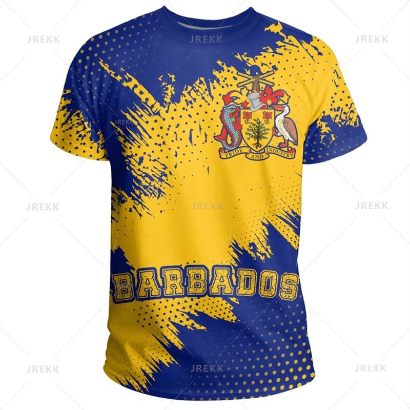 3D Barbados National Flag Map Printing T Shirt Barbados Coat Of Arms Graphic Tee Shirts Fashion Streetwear Short Sleeves Clothes