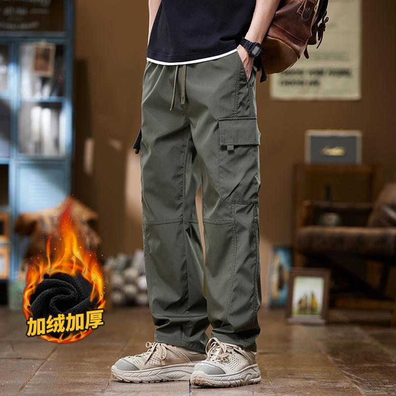 Men'S Spring And Autumn Winter Collection With Velvet American Trendy Brand Workwear Pants Loose Straight Tube Casual Workwear Floor Pants