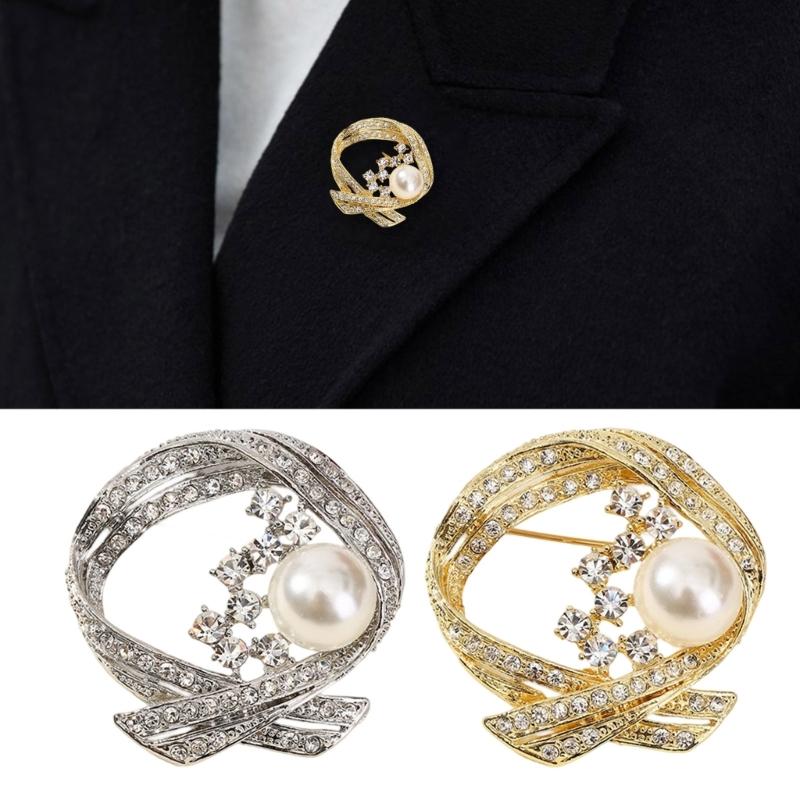 Versatile Crystals Pearls Brooch Pin for Hats Bags Dresses Comfortable Alloy Jewelry Gift for Women