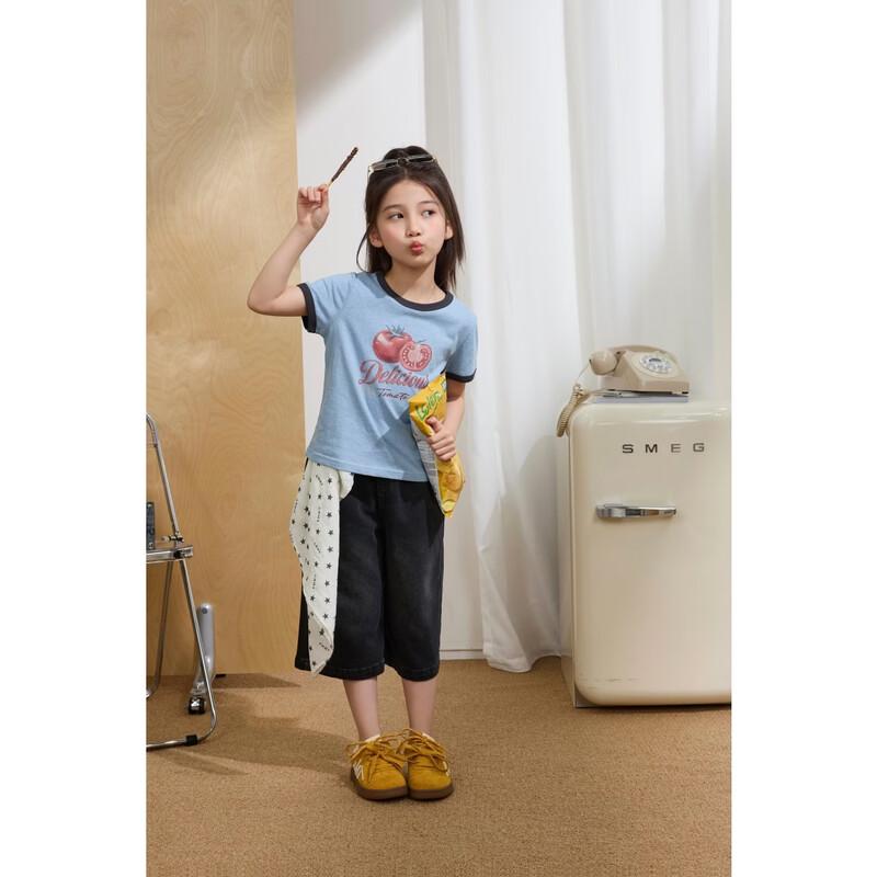 Girls' Summer Loose Wide-Leg Capri Jeans