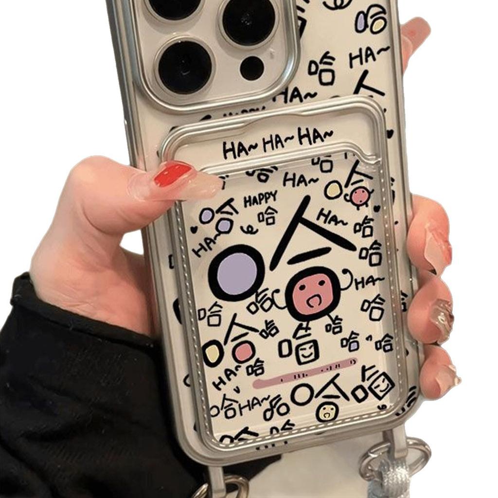 Electroplated Lanyard Card Bag Full Screen Simple High-end Couple Mobile Phone Case Cartoon Protective Cover TPU Trendy Brand