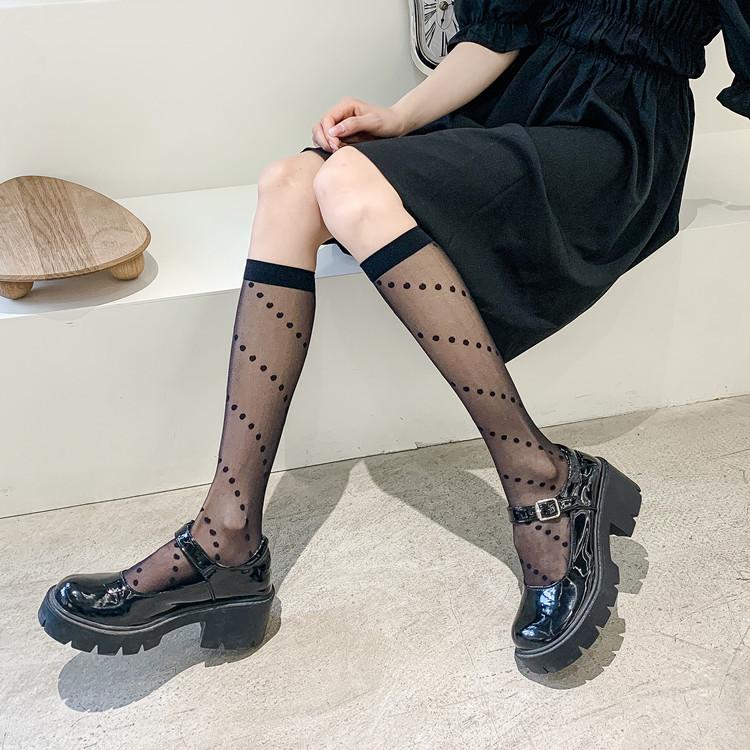 Spring And Summer Twill Jk Girl Lolita Calf Socks Polka Dot Medium Tube Socks White Generation Color Black Stockings Summer