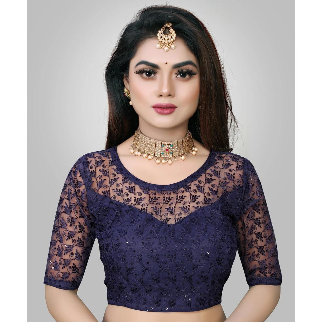 Blusa de Boda Pakistaní Cuello Redondo Choli Étnico para Mujer India Mangas Medias