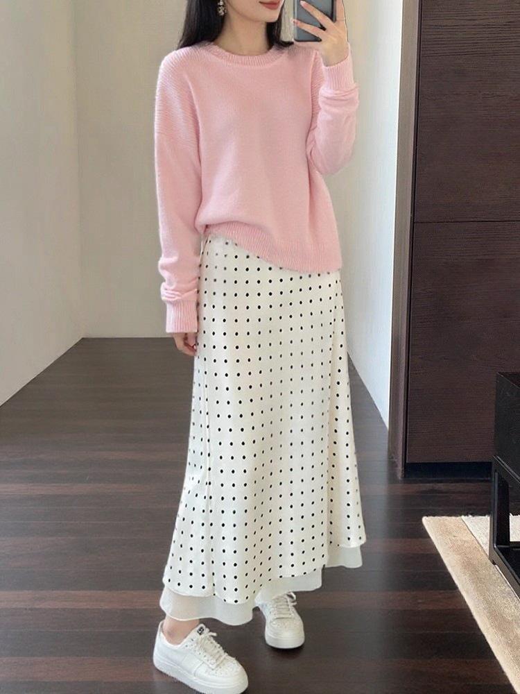 Polka Dot Satin Patchwork Midi Mermaid Skirt for Women - Spring/Summer 2026 Collection