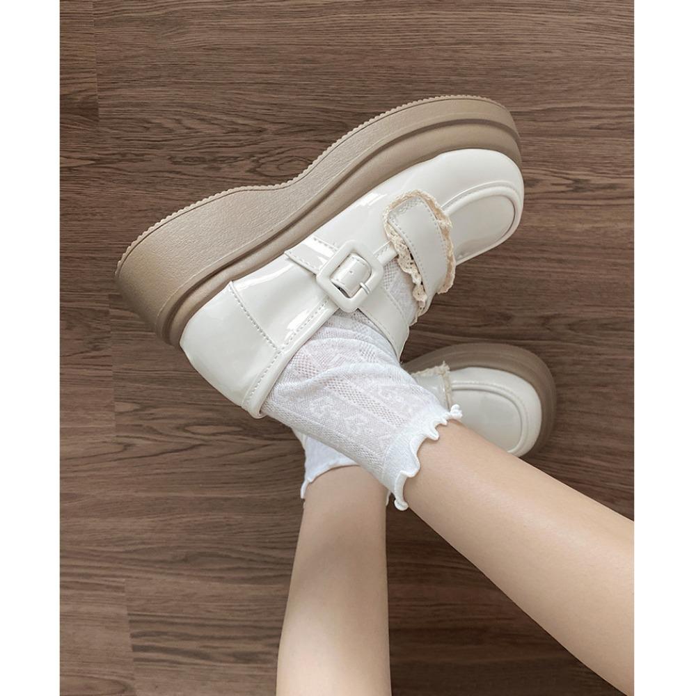 Spring Round-headed, White, College-style, Versatile, Thick-soled Small Leather Shoes, Women's Summer Retro French Mary Jane Shoes