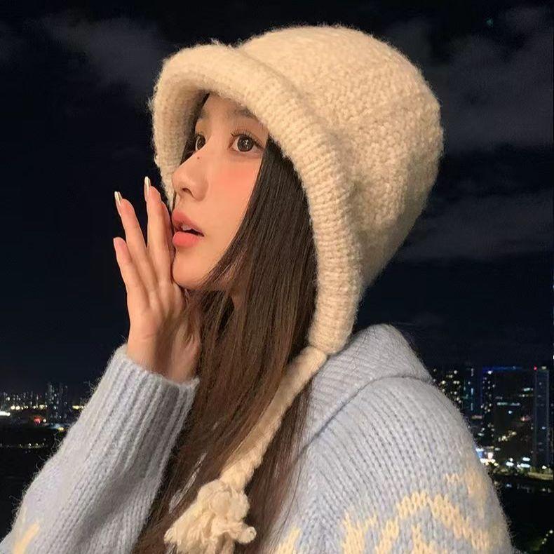 Versatile Knitted Earflap Beanie - Women's New Autumn/winter Warm Hat