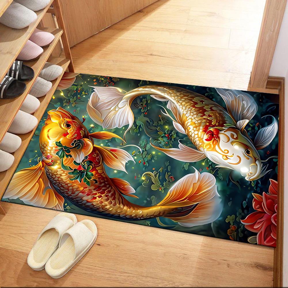 Koi Fish Swimming In Water Floor Mats for Living Room, Bedroom and Room Decoration Are Suitable for Gifts.