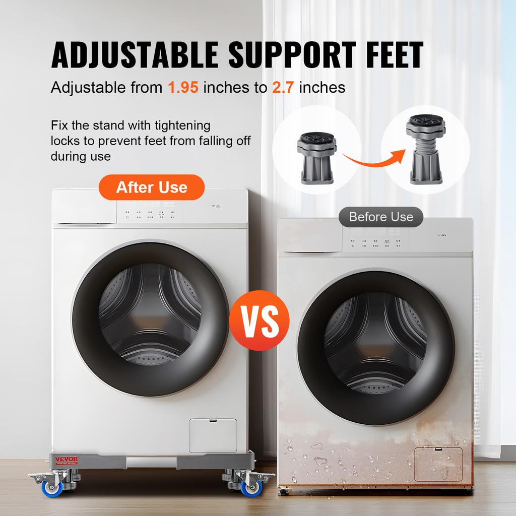 SucceBuy 400 Lbs Mini Fridge Stand Mover Adjustable Mobile Base with 4 Locking Swivel Wheels for Washing Machine Refrigerator