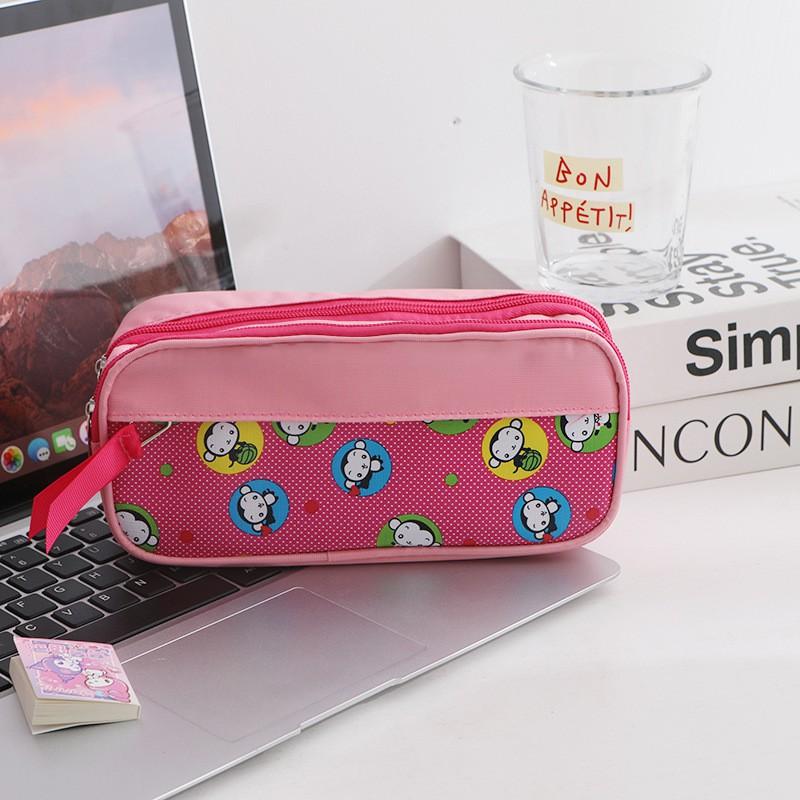 Large Capacity Dual-Layer Pencil Case Students Minimalist Fresh Design Oxford Fabric Multi-Compartment School