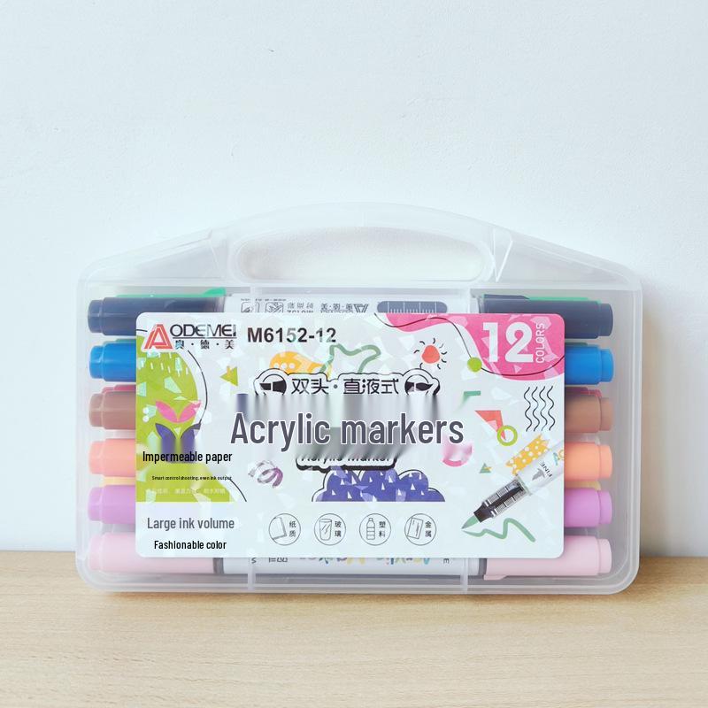 12-Color Double-Ended Acrylic Markers - Large Capacity Multi-Use Brush for Student DIY Painting