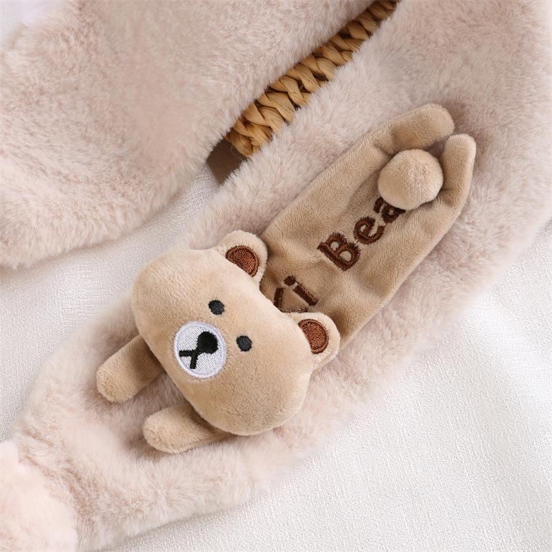 Toddler Christmas Red Scarf - Cute Cartoon Bear, Plush Imitation Rabbit Fur, Thick & Warm Neck Warmer