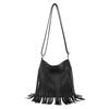 Vintage Style Bucket Bag For Women With Trendy Fringes And Casual Design In Black Gray Brown Pink And White