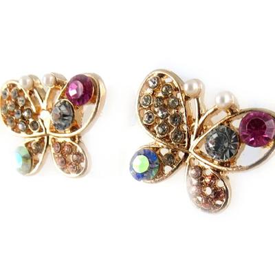 [K9778] - Designer Earrings 'Butterflies' White Rose Gold - 21x15 Mm