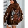 Übergröße Engels- und Dämonen-Print Hoodie, Lässiges Langarm-Kapuzensweatshirt mit Tasche für Winter & Herbst, Entwickelt für Damen
