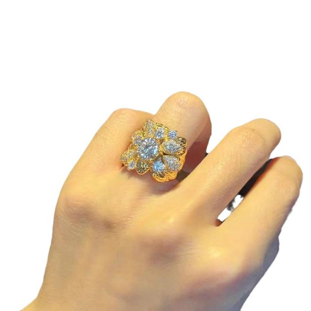 

About 13g Heavy Industry Italian Antique Style 925 Silver Yellow Gold 2 Carat Mozzarella Diamond Ring Female Simple 10# золотой