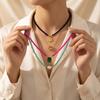 Colorful Geometric Square Beads Crystal Necklace with Zircon Heart Design