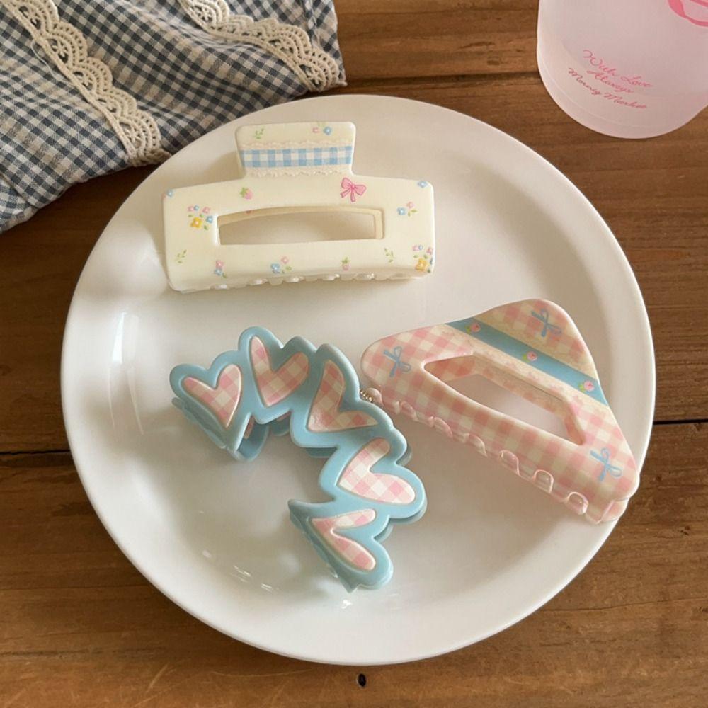 Korean Style Acrylic Bow Hair Claw Flower Geometry Shark Clip Lattice Hair Crab Clip  Outdoor