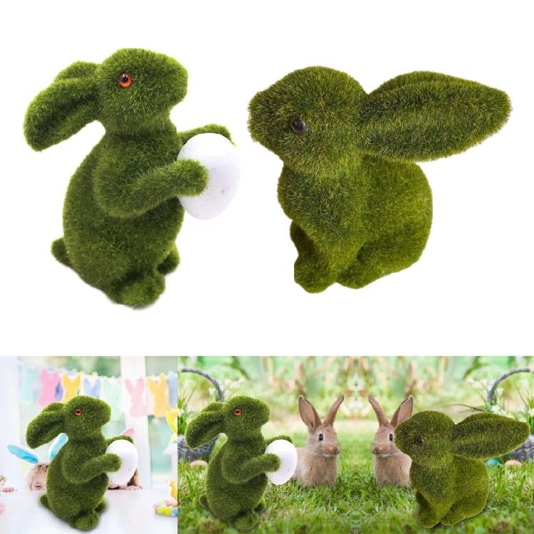 Easters Artificial Grass Rabbit Spring Decors Flocking Rabbit Figurine Sculpture