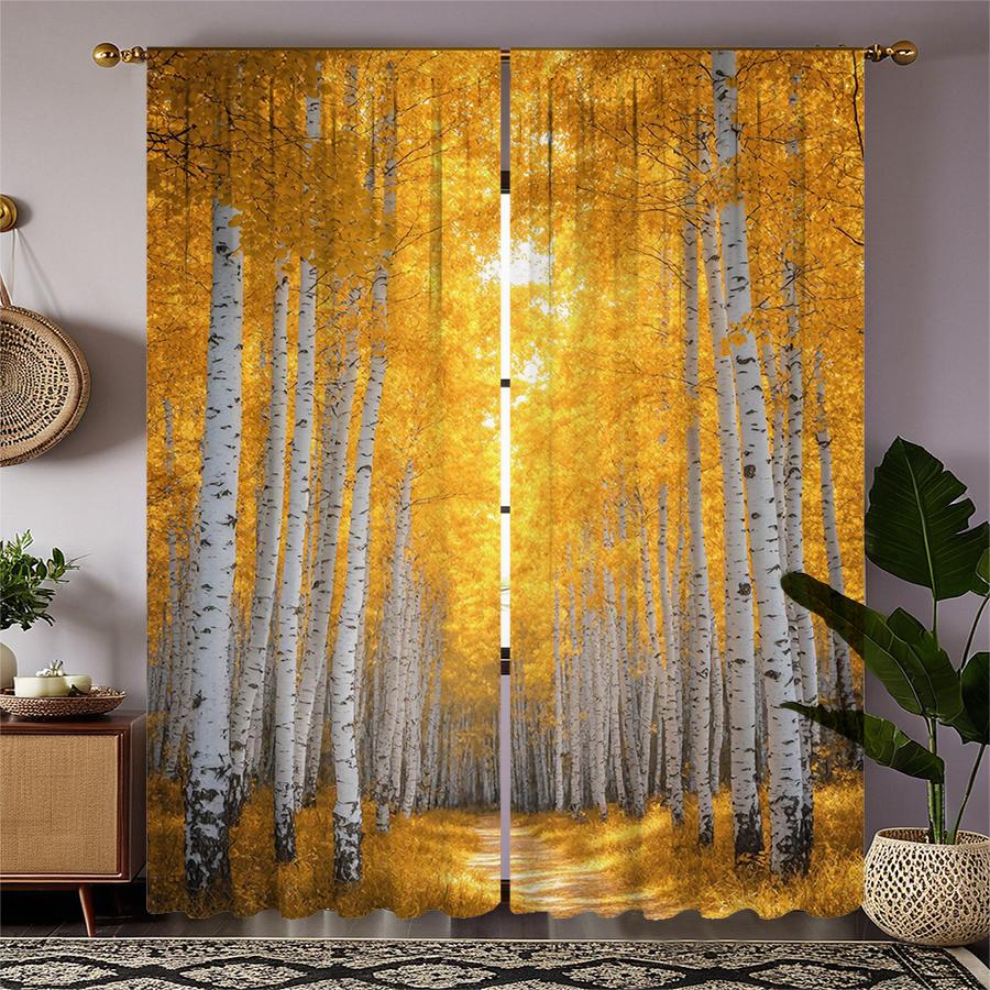 Birch Forest Landscape Printed Curtains Pole Bag Christmas Decorations Home Room Curtain Made Of Polyester
