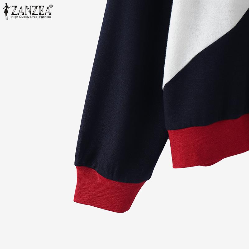 ZANZEA Women Casual Round Neck Long Sleeve Color Block T-Shirts