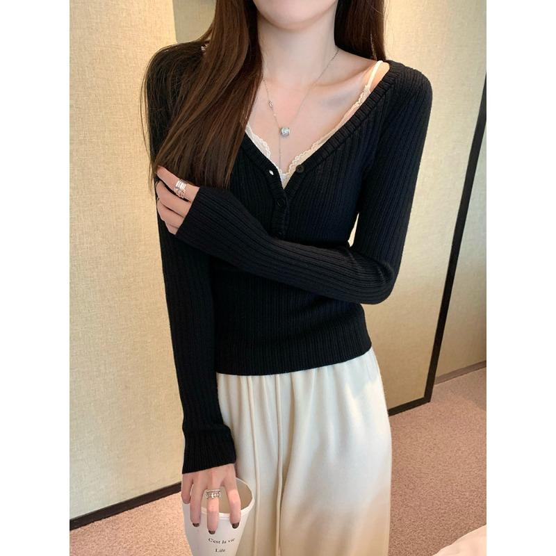 Autumn base chic pit strip thin base top women's early spring low neck exposed collarbone inner knitted sweater
