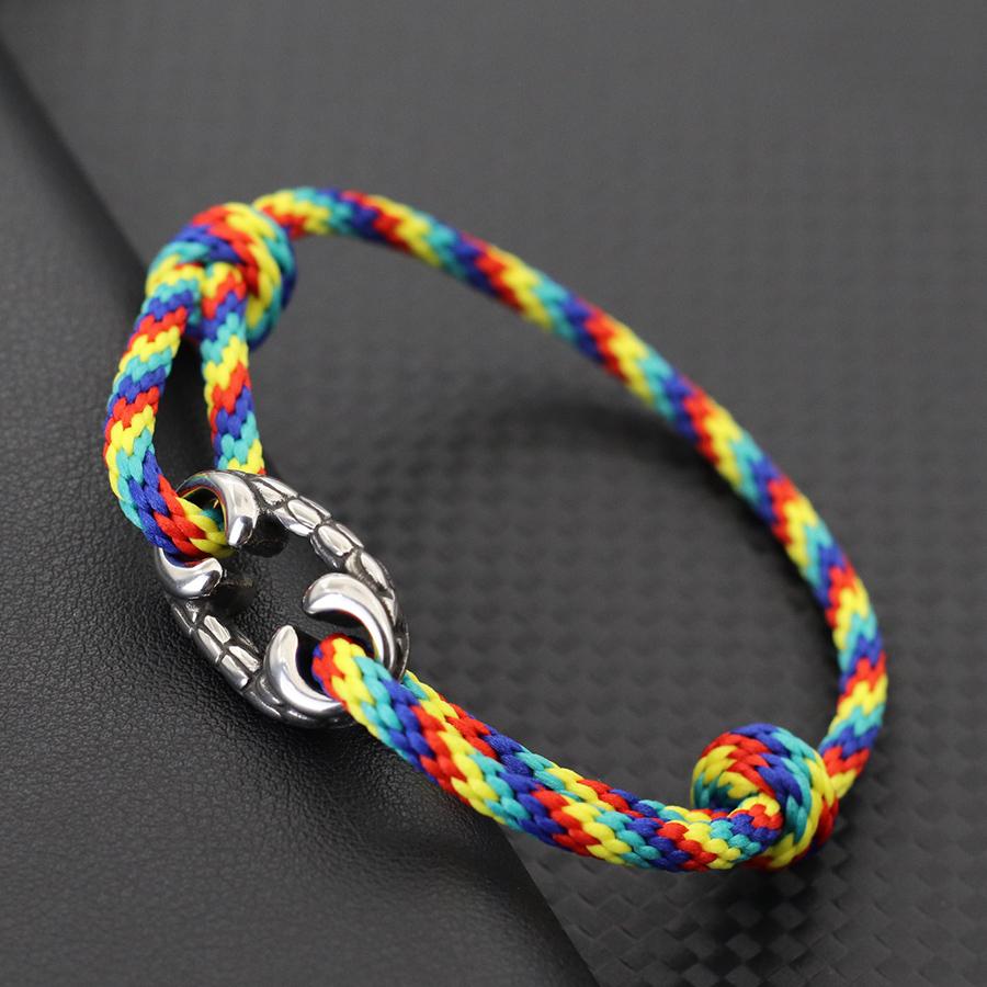 Handmade Ethnic String Bracelet For Men Sliding Adjustable Nautical Wrap Braslet With Stainless Steel Outdoor Cycling Braclet