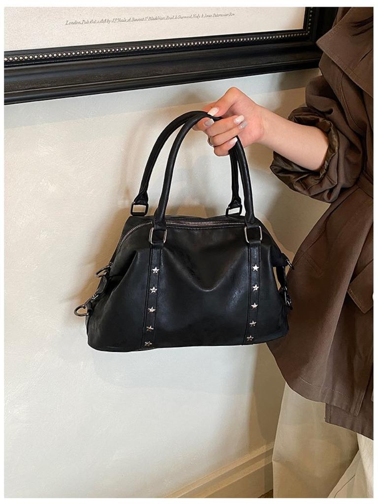 Boston Bag Women PU Large Capacity Studded Travel Office