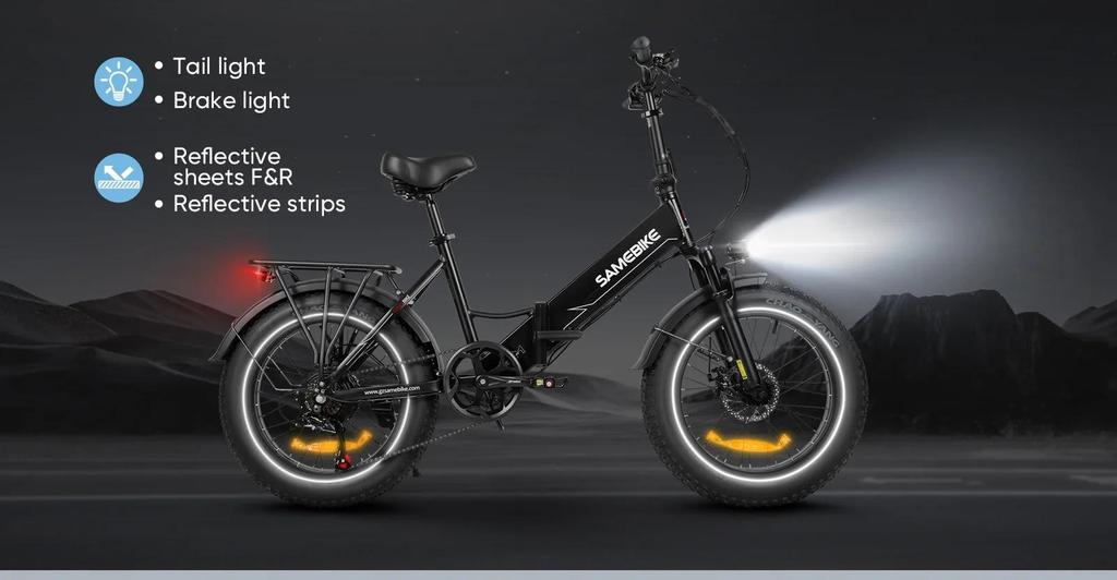 SAMEBIKE LOTDM200-II Folding Electric Bicycle for Adults 20 x 4.0 inch Fat Tire Mountain E-bike With 48V 13Ah Removable Battery