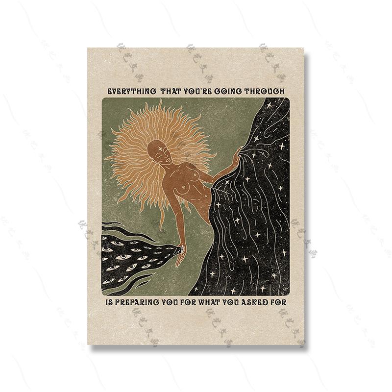 Abstract Vintage Snake Spiritual Art Poster Boho Retro Sun Nude Gril Body Feminist Forest Cavnas Painting Living Room Home Decor
