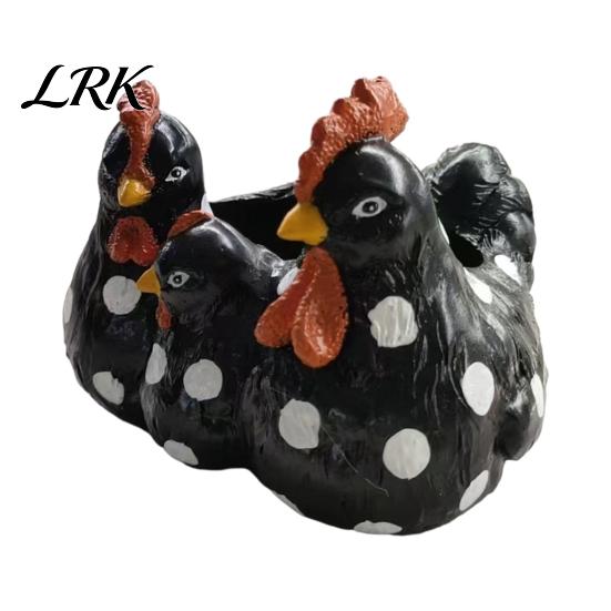 Creative Resin Sculpture Planter Chicken Family Planter, Cute Plant Pot, Decorative Office Desk Succulents Farmhouse Container for Indoor Outdoor