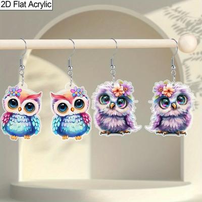 Roztomilé visací náušnice pro ženy ve tvaru sovy z akrylu, vhodné pro každodenní nošení i na sváteční večírky, náušnice