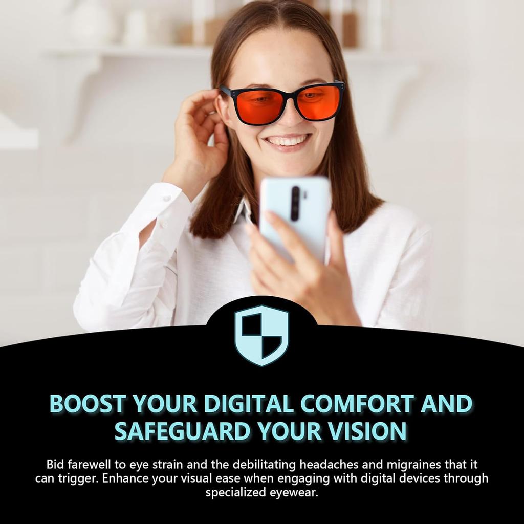 Gaming Blue Light Blocking Glasses for Men Women 99.9% Anti Blue-Light with Orange Red Lens for Computer TV