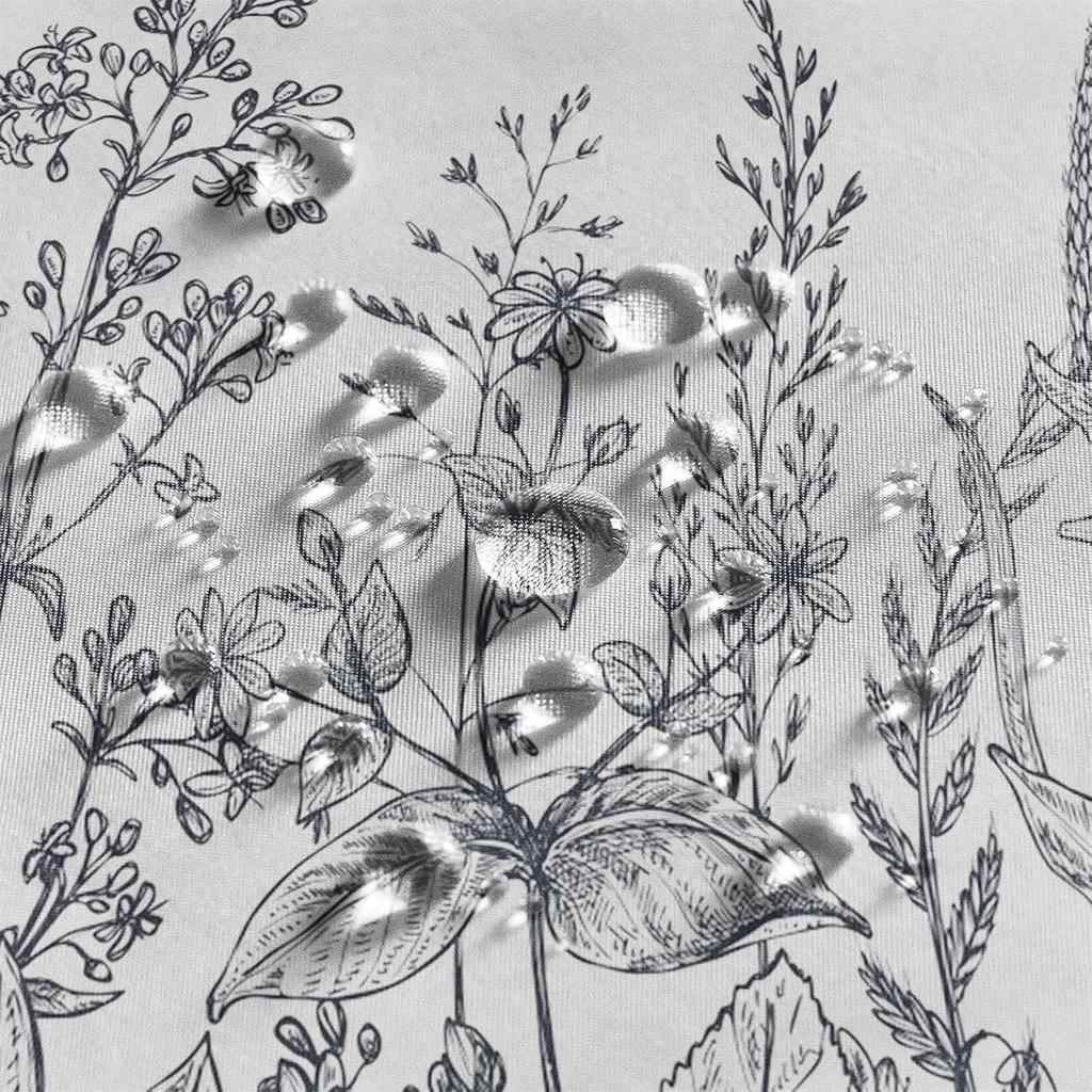 Botanical Stall Shower Curtain, Black and White Plant Herb Flower Floral Small Dorm Bathroom Curtain, Natural Modern Plants Narrow Shower Curtain Set