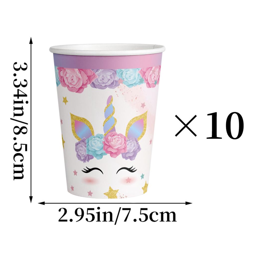 Einhorn Geburtstagsparty Thema Tischarrangement Papierbesteck Papierbecher Pappteller Messer Gabeln Löffel