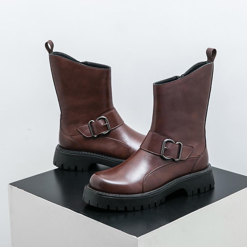 Fashion Outdoor Man Casual Leather Basic Boots High Top Wear Men Boots Leisure Walk Motocross Boots All-match Ankle Botas Business Shoes