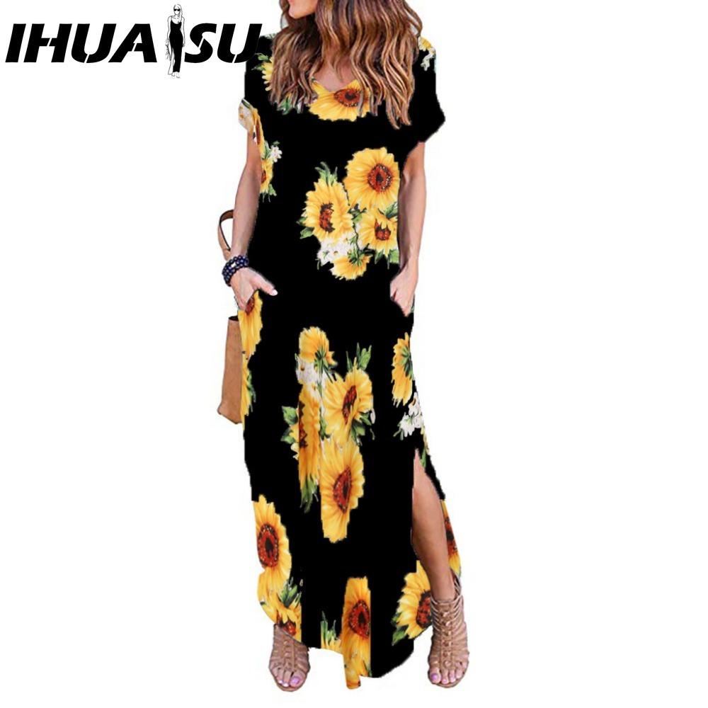 IHUASU Women's Fashion Summer Spring Short Sleeve V-Neck Casual Dresses