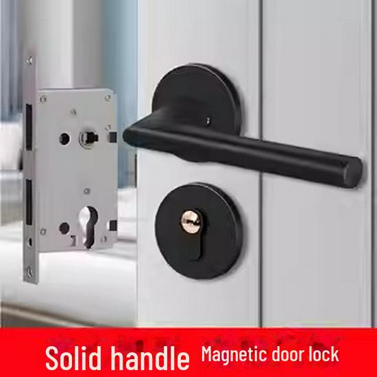 Black Magnetic Door Lock with Silent Handle for Bedroom