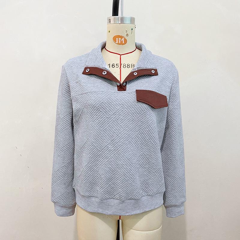 Retro Patchwork Stand Collar Cotton Hoodie for Women - Autumn/Winter Collection