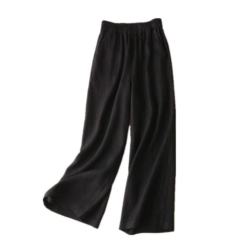 Letní Dámské Kalhoty Bavlna Len Elastický Pas Široké Nohavice Ležérní Lehký Jednobarevný Palazzo Kalhoty Dámské Spodní