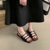 2025 Spring and Autumn New Square Head Sandals Women's Retro French Beautiful Fairy Evening Breeze Flat Bottom Seaside Luo