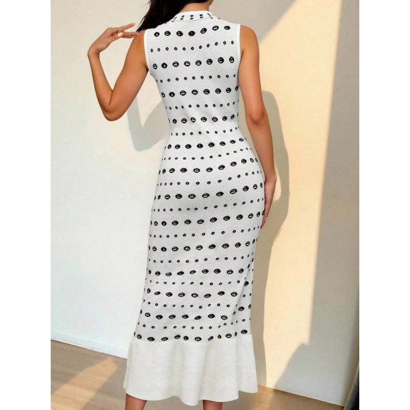 Europe, America 2026 summer new slim and thin ruffle edge round neck polka dot sleeveless dress women