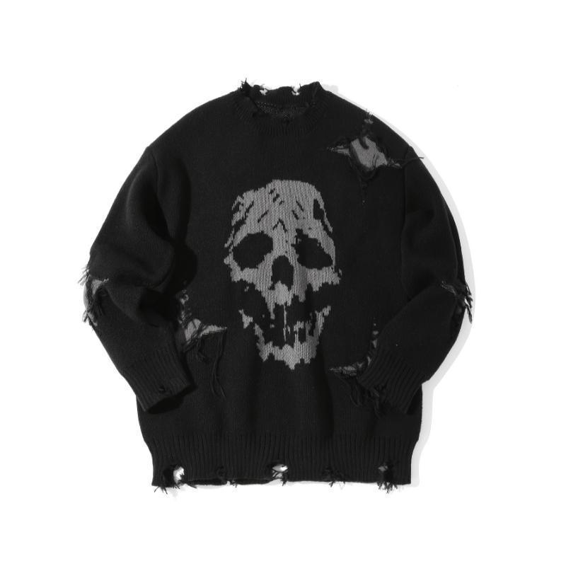 Skull Pattern Ripped Sweater - X 84586