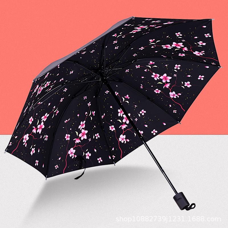 Hand-Painted Floral Umbrella Picture Inside - UPF 50+ Sun & Rain Protection, Folding Compact Parasol for Women & Men, Elegant Gift Idea