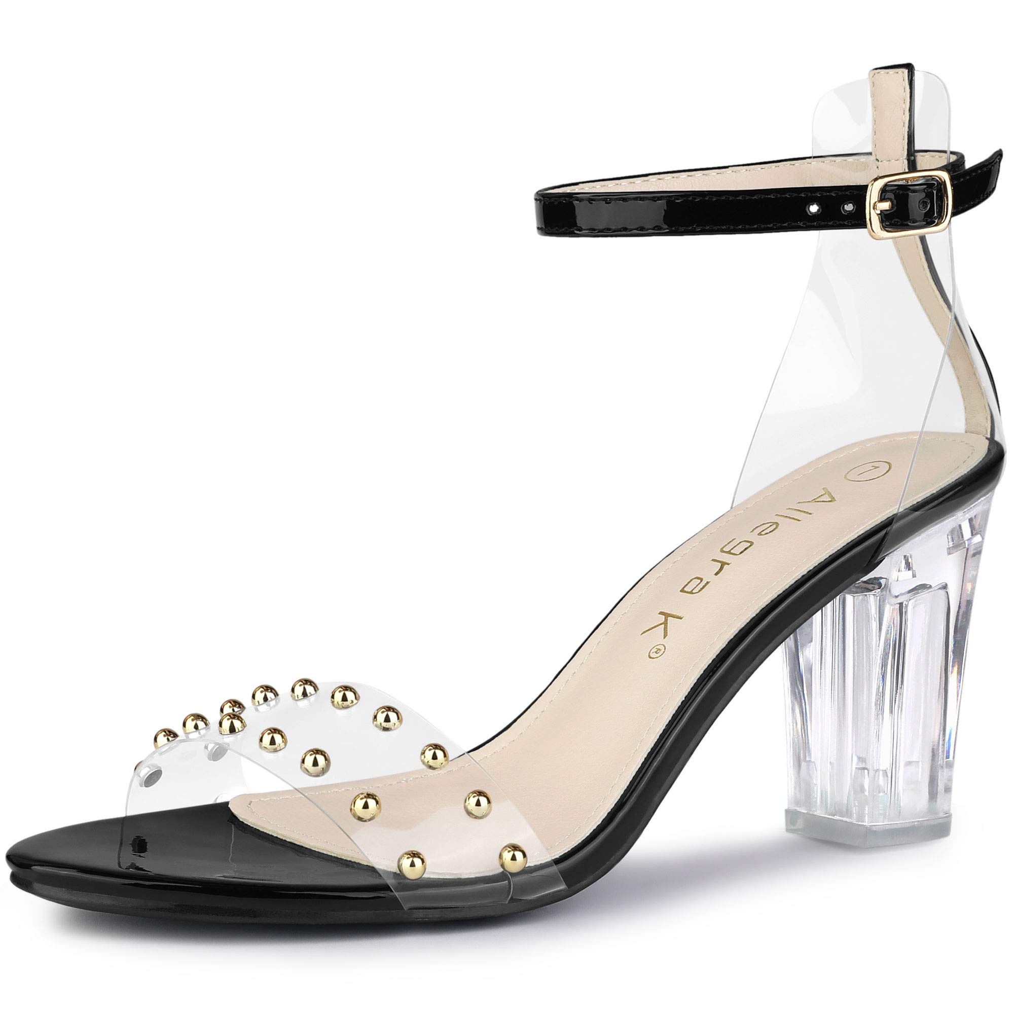 

Allegra K Women s Ankle Strap Sandals, Transparent Block Heel, Black, Size 27.0 cm