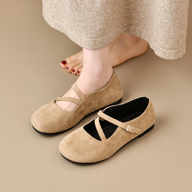Retro round head shallow mouth double one-word buckle Mary Jane shoes, new ladyshoes in spring and autumn, evening casual single shoes